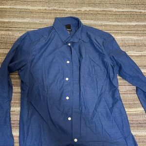 H&M Slim Fit Chambray Shirt in Denim Blue